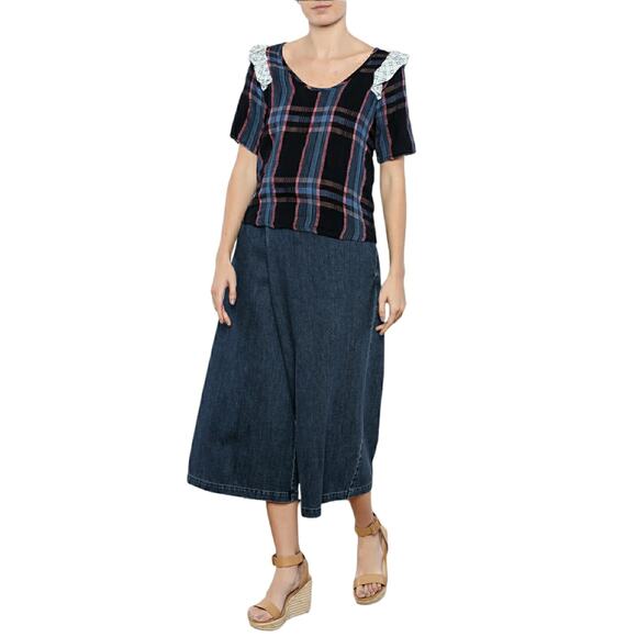 ACE & JIG Fiddle top plaid ruffle shoulder reversible blouse in River Size M - Picture 7 of 12